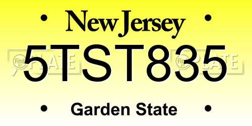 5TST835 New Jersey License Plate