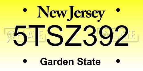5TSZ392 New Jersey License Plate