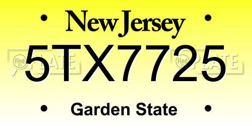 5TX7725 New Jersey License Plate