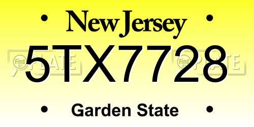 5TX7728 New Jersey License Plate