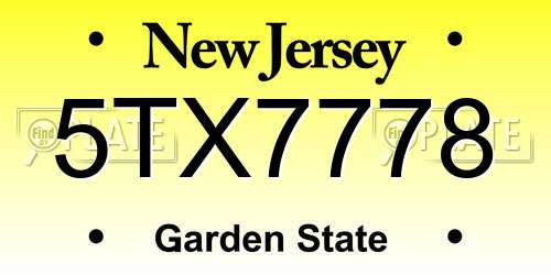 5TX7778 New Jersey License Plate