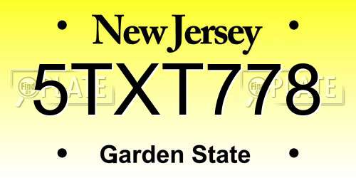 5TXT778 New Jersey License Plate