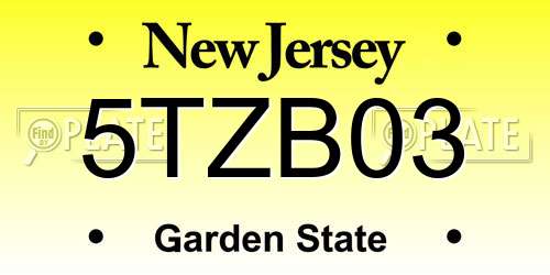 5TZB03 New Jersey License Plate