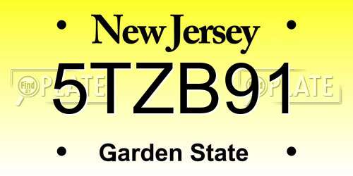 5TZB91 New Jersey License Plate