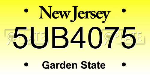 5UB4075 New Jersey License Plate