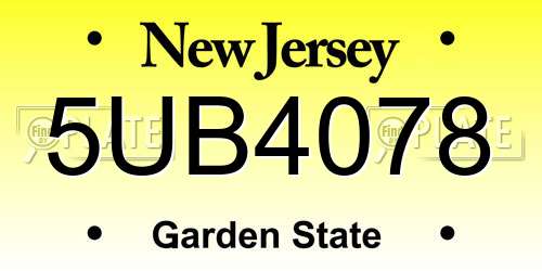 5UB4078 New Jersey License Plate