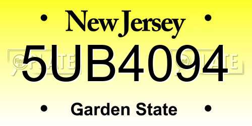 5UB4094 New Jersey License Plate