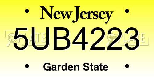 5UB4223 New Jersey License Plate