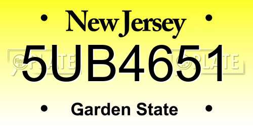 5UB4651 New Jersey License Plate