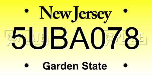 5UBA078 New Jersey License Plate