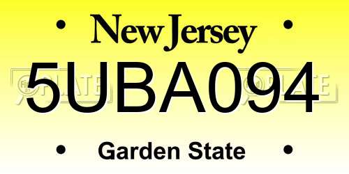 5UBA094 New Jersey License Plate