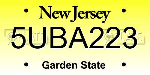 5UBA223 New Jersey License Plate