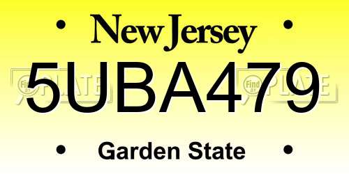 5UBA479 New Jersey License Plate
