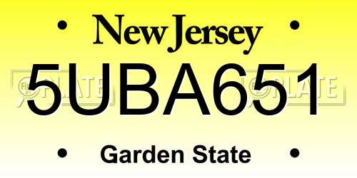 5UBA651 New Jersey License Plate