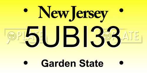 5UBI33 New Jersey License Plate