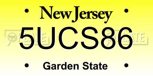 5UCS86 New Jersey License Plate