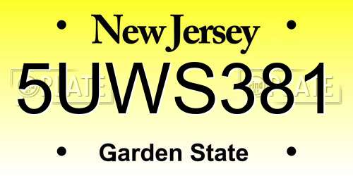 5UWS381 New Jersey License Plate