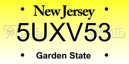 5UXV53 New Jersey License Plate
