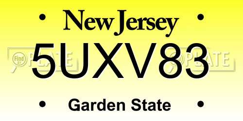 5UXV83 New Jersey License Plate