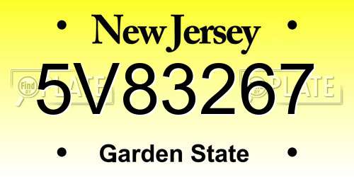 5V83267 New Jersey License Plate