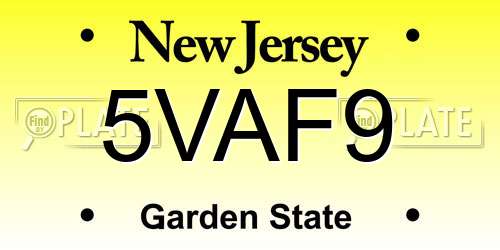 5VAF9 New Jersey License Plate