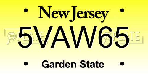 5VAW65 New Jersey License Plate