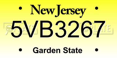 5VB3267 New Jersey License Plate