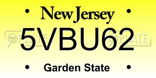 5VBU62 New Jersey License Plate