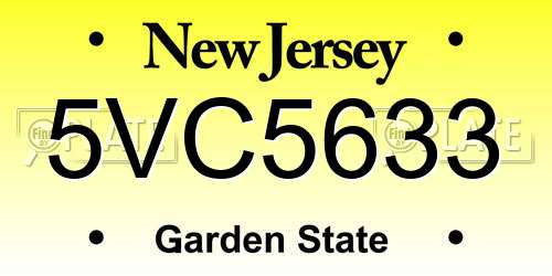 5VC5633 New Jersey License Plate