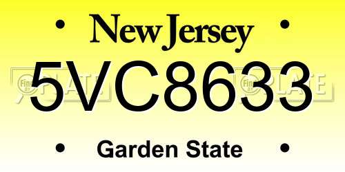 5VC8633 New Jersey License Plate
