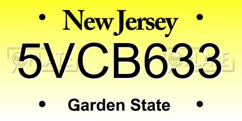 5VCB633 New Jersey License Plate