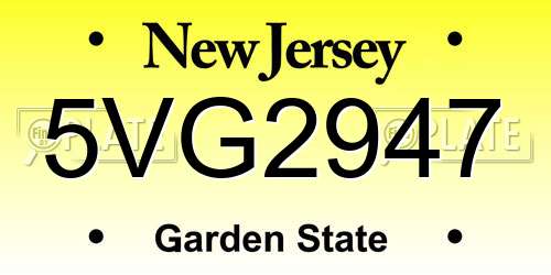 5VG2947 New Jersey License Plate