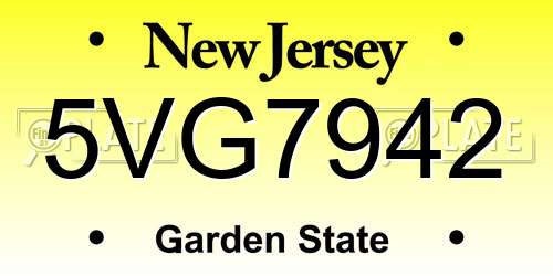 5VG7942 New Jersey License Plate