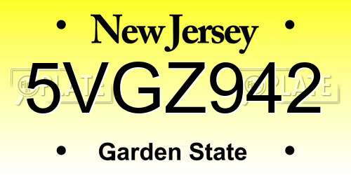 5VGZ942 New Jersey License Plate
