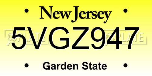 5VGZ947 New Jersey License Plate