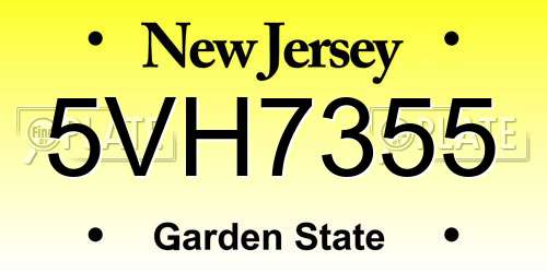 5VH7355 New Jersey License Plate