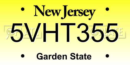 5VHT355 New Jersey License Plate