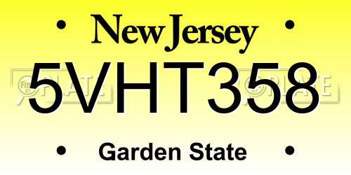 5VHT358 New Jersey License Plate