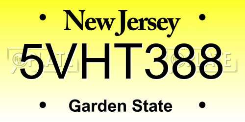 5VHT388 New Jersey License Plate