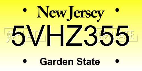 5VHZ355 New Jersey License Plate