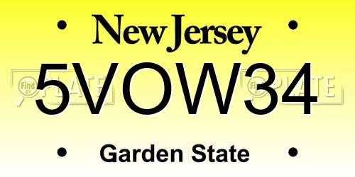 5VOW34 New Jersey License Plate