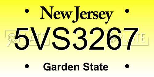 5VS3267 New Jersey License Plate