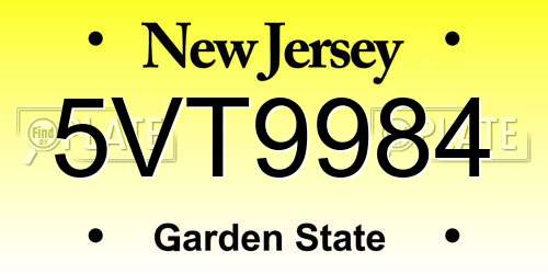 5VT9984 New Jersey License Plate