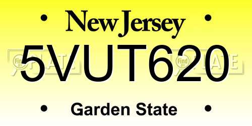 5VUT620 New Jersey License Plate