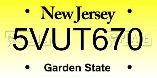 5VUT670 New Jersey License Plate