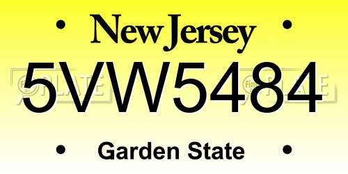 5VW5484 New Jersey License Plate