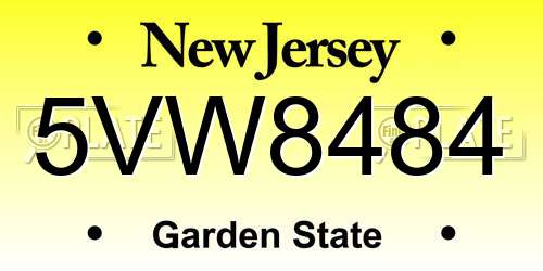 5VW8484 New Jersey License Plate