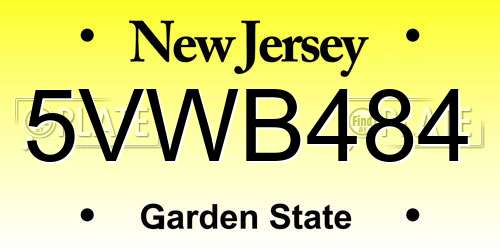 5VWB484 New Jersey License Plate