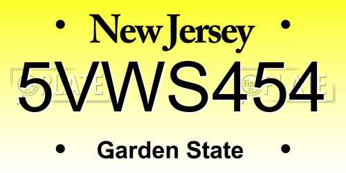 5VWS454 New Jersey License Plate