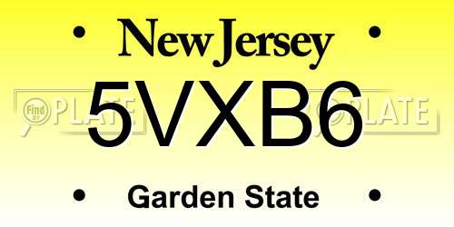 5VXB6 New Jersey License Plate